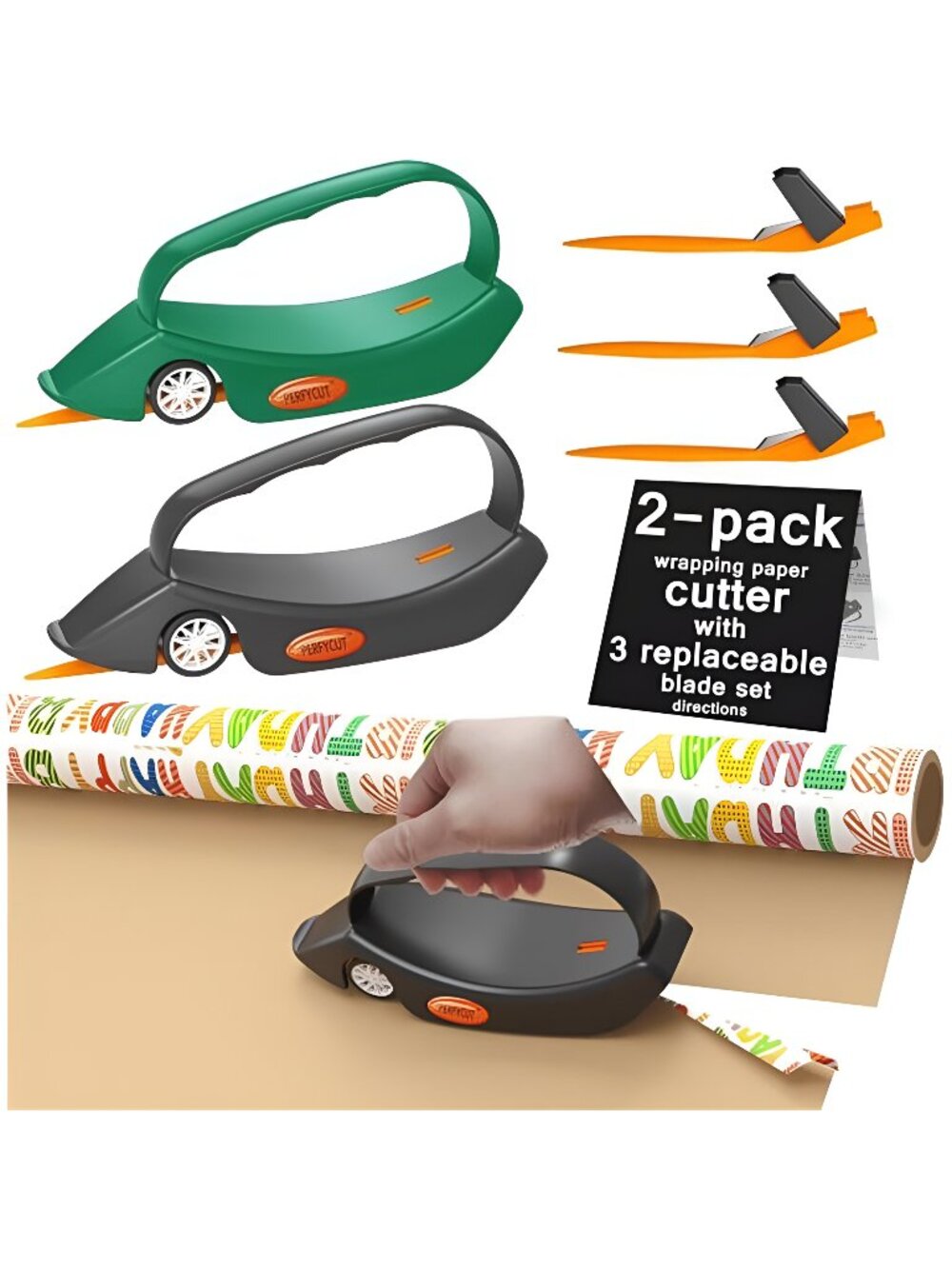 2 Pack Wrapping Paper Cutter with 3 Replaceable Blade Sets for Gift